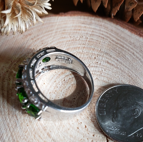 ⚫ Chrome Diopside & White Topaz Sterling Silver Ring - Picture 3 of 8